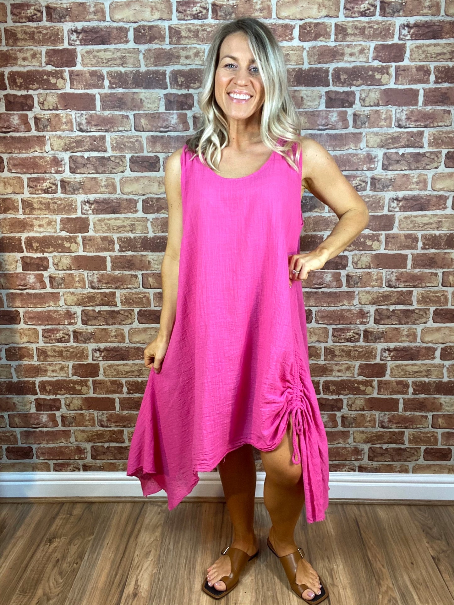 Cotton Ruched Side Dress