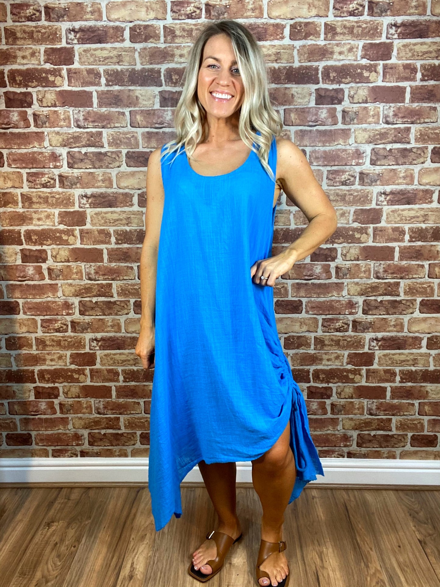 Cotton Ruched Side Dress
