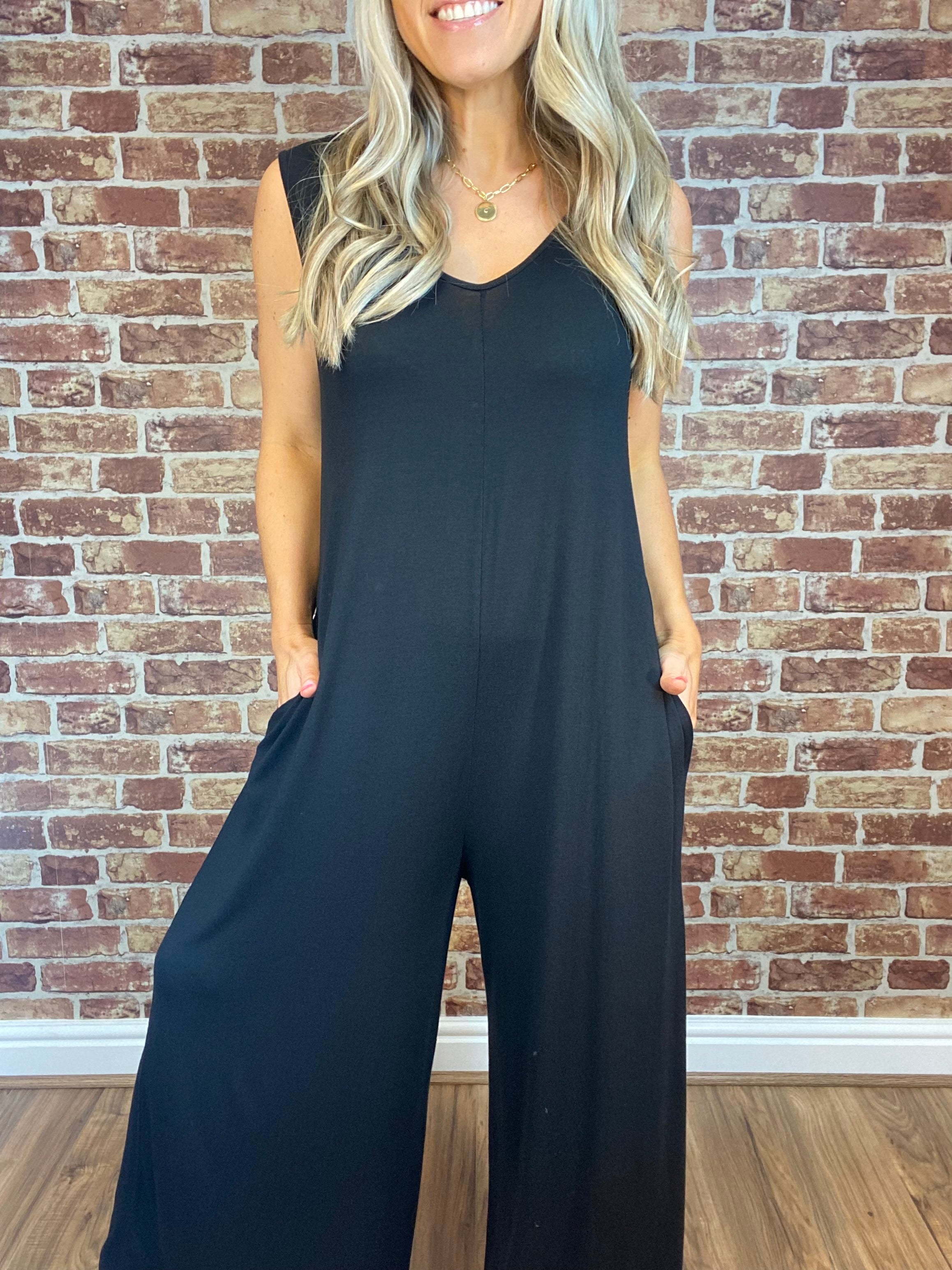 Slinky Sleeveless Flared Jumpsuit