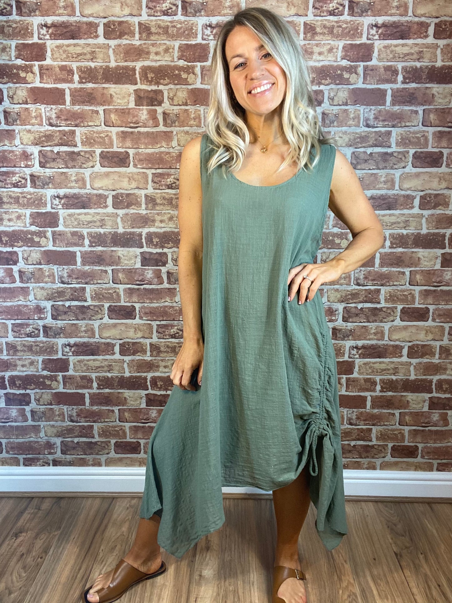 Cotton Ruched Side Dress