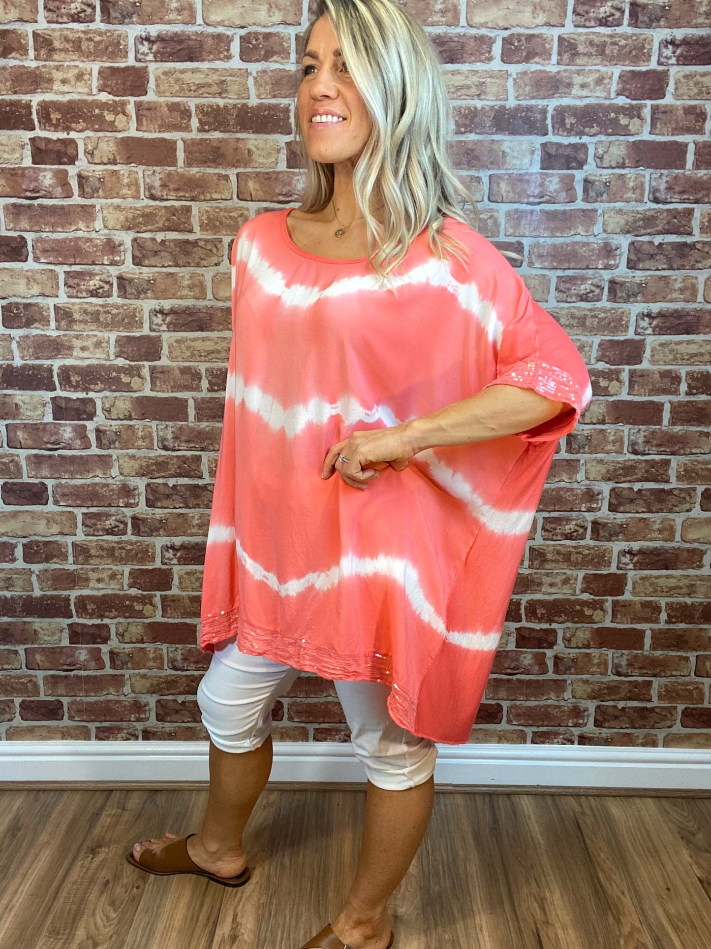 Tie Dye Sequin Trim Top
