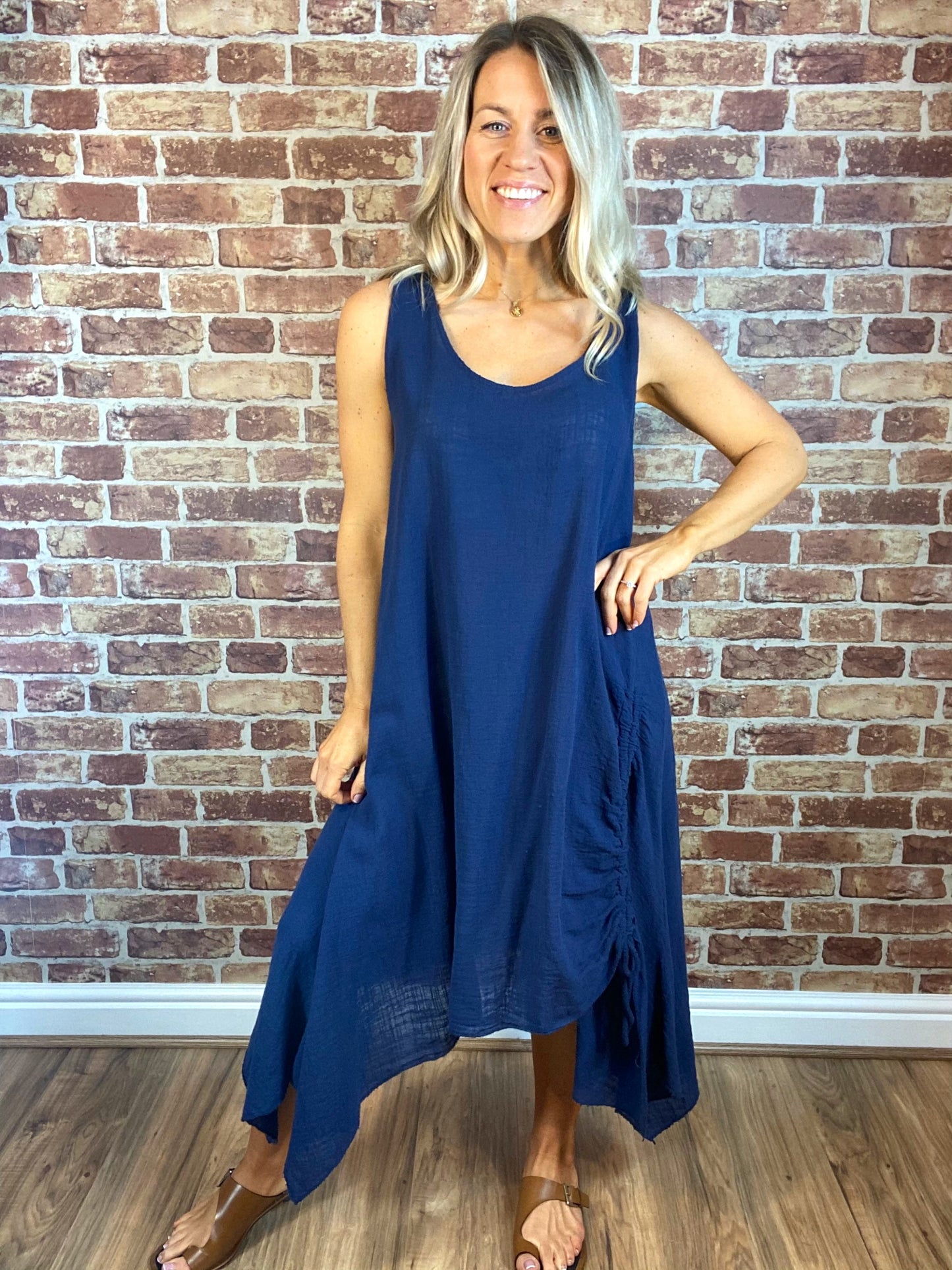 Cotton Ruched Side Dress