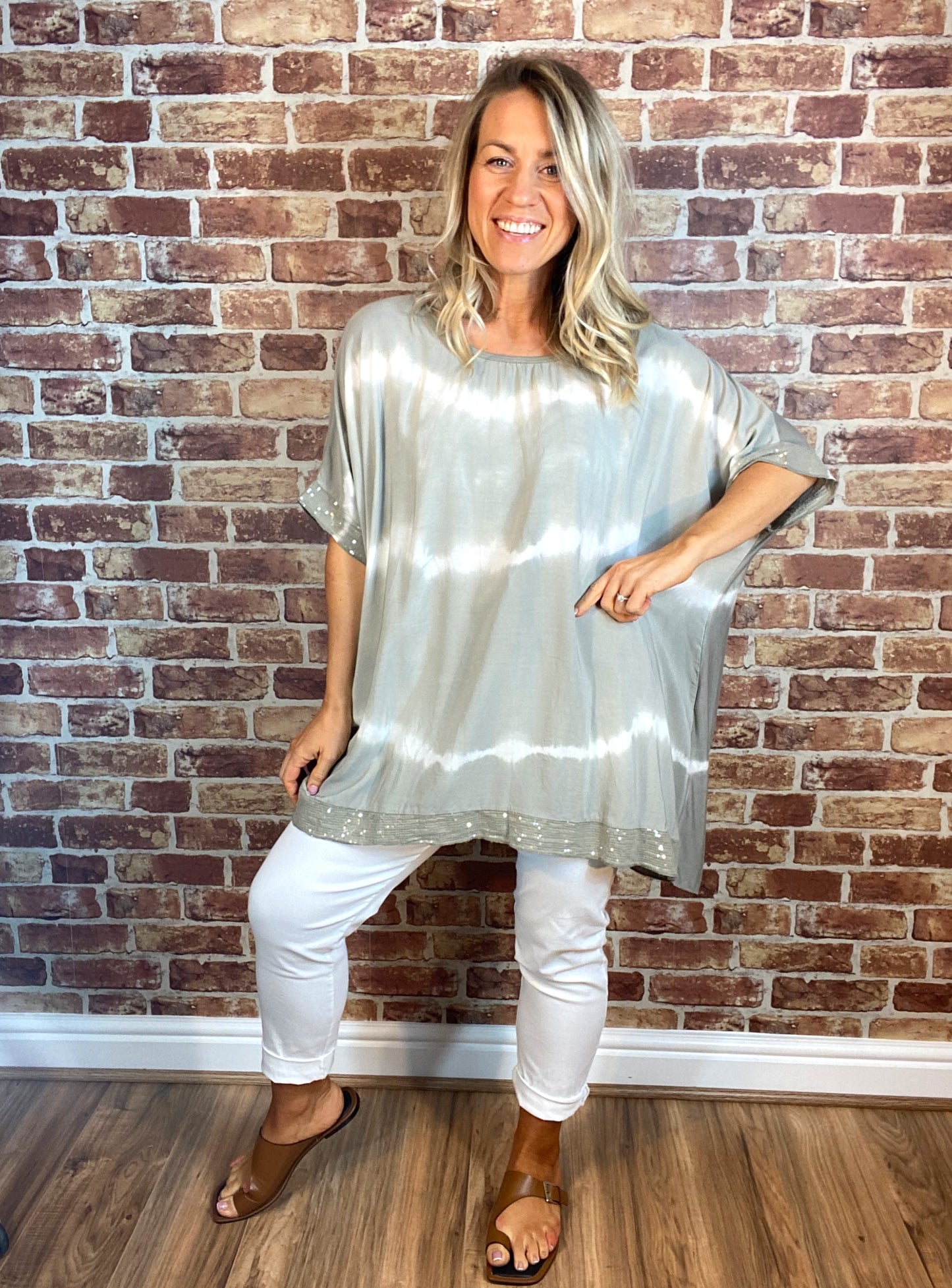 Tie Dye Sequin Trim Top