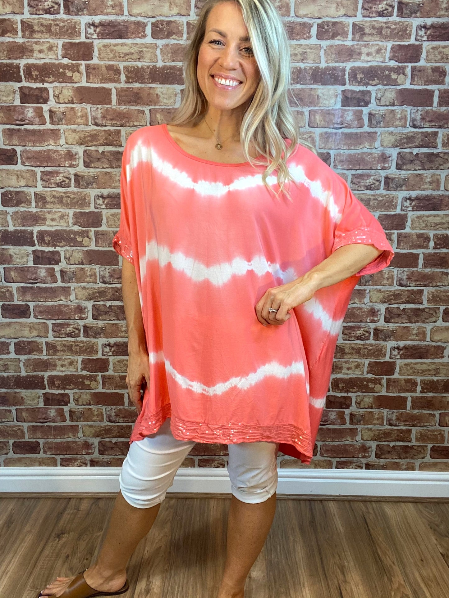 Tie Dye Sequin Trim Top