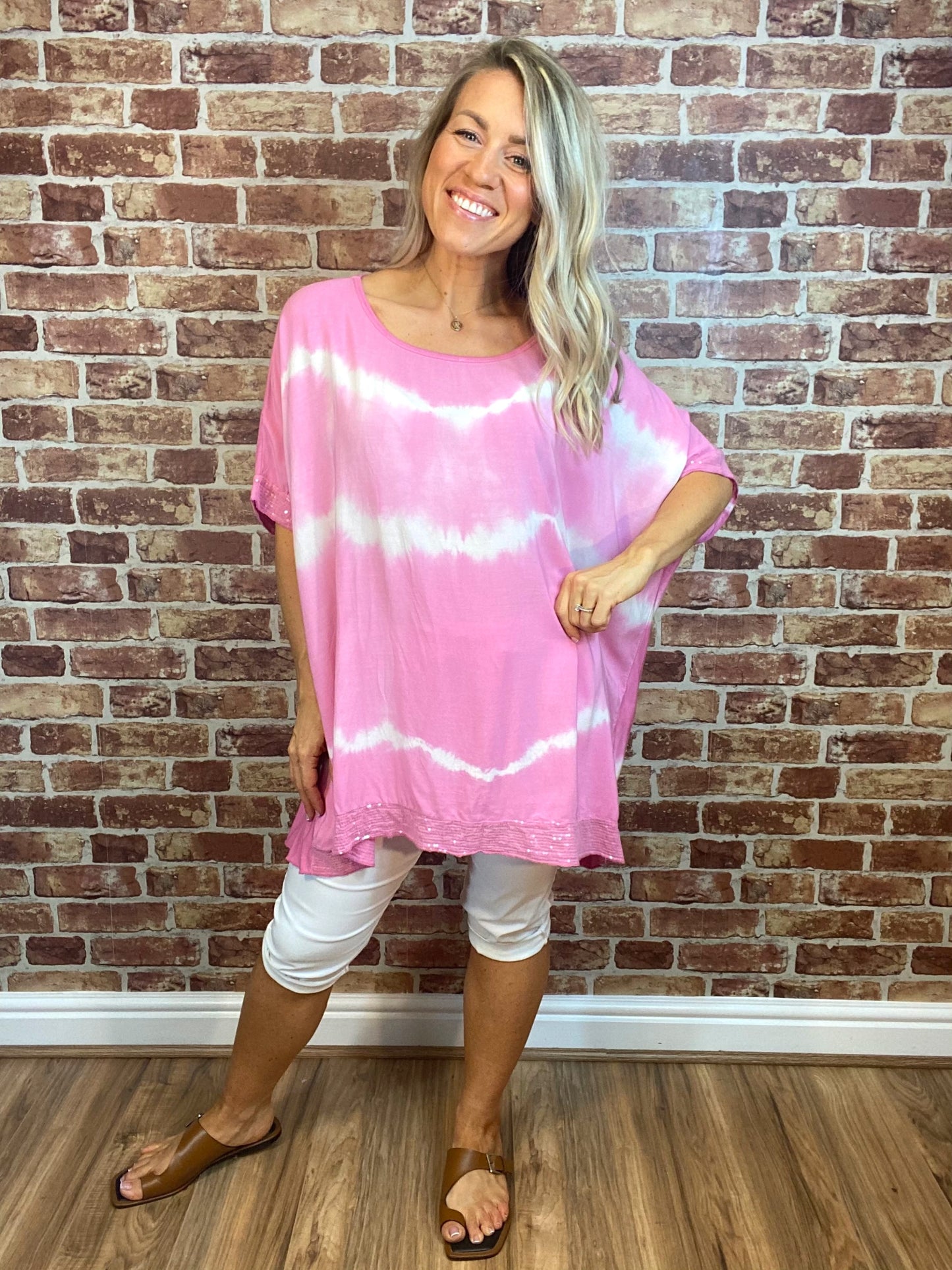 Tie Dye Sequin Trim Top