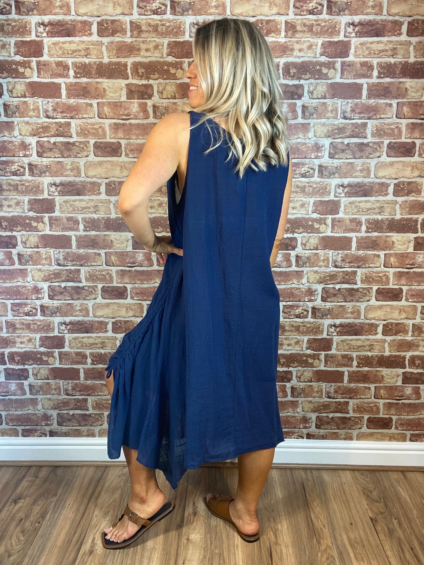 Cotton Ruched Side Dress