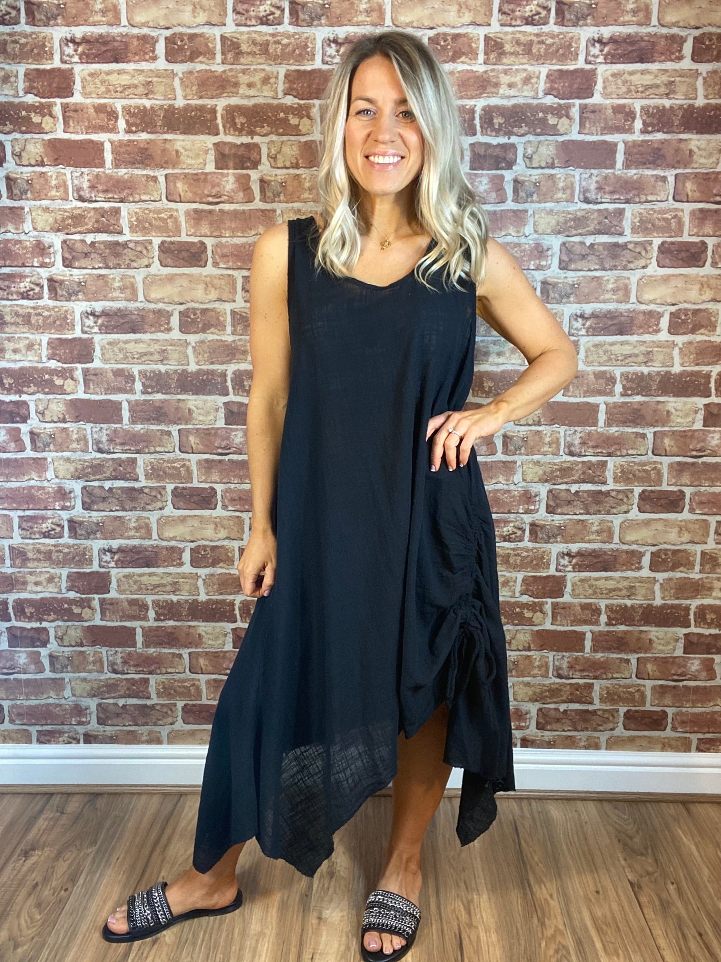 Cotton Ruched Side Dress