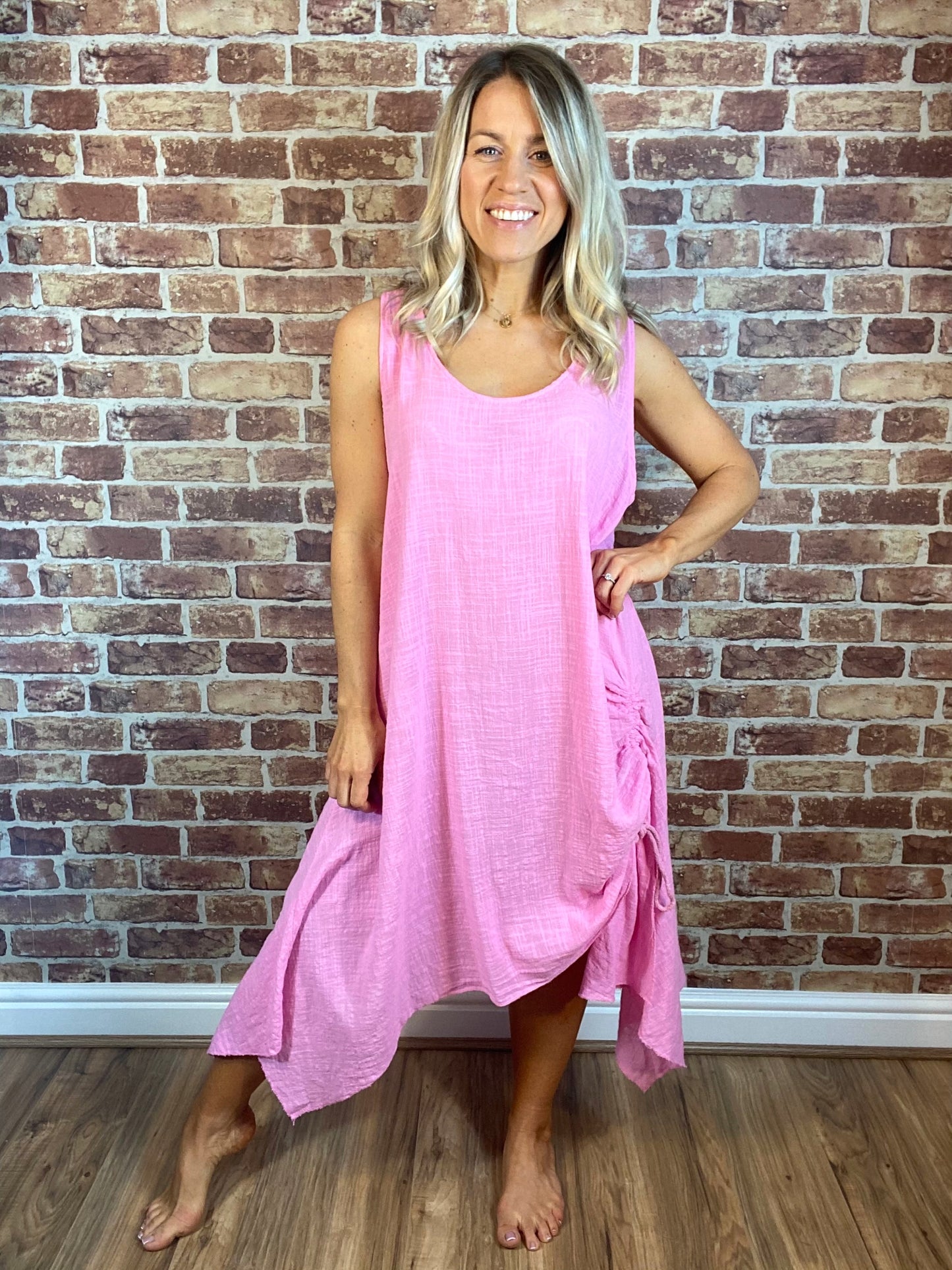 Cotton Ruched Side Dress