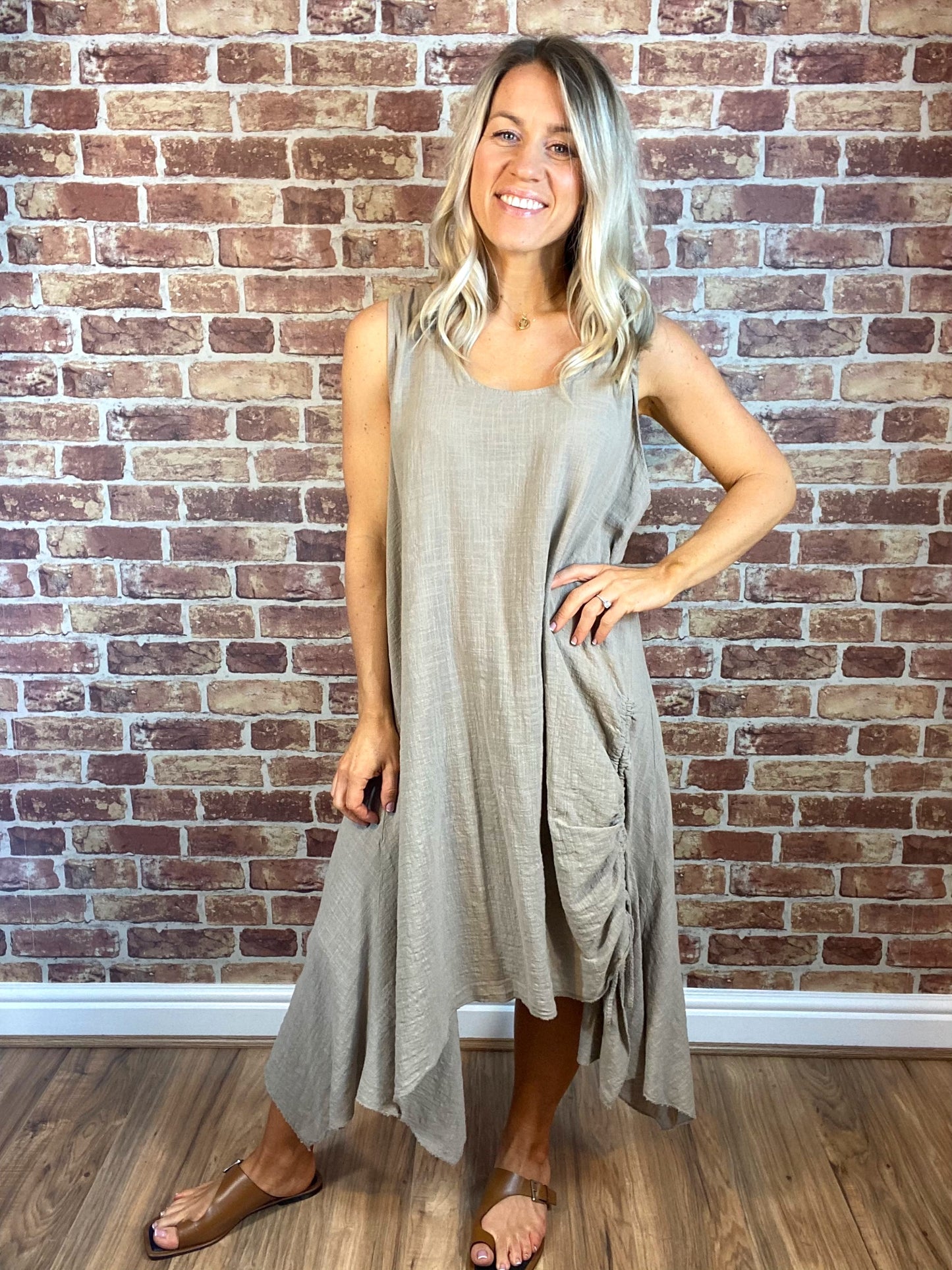 Cotton Ruched Side Dress