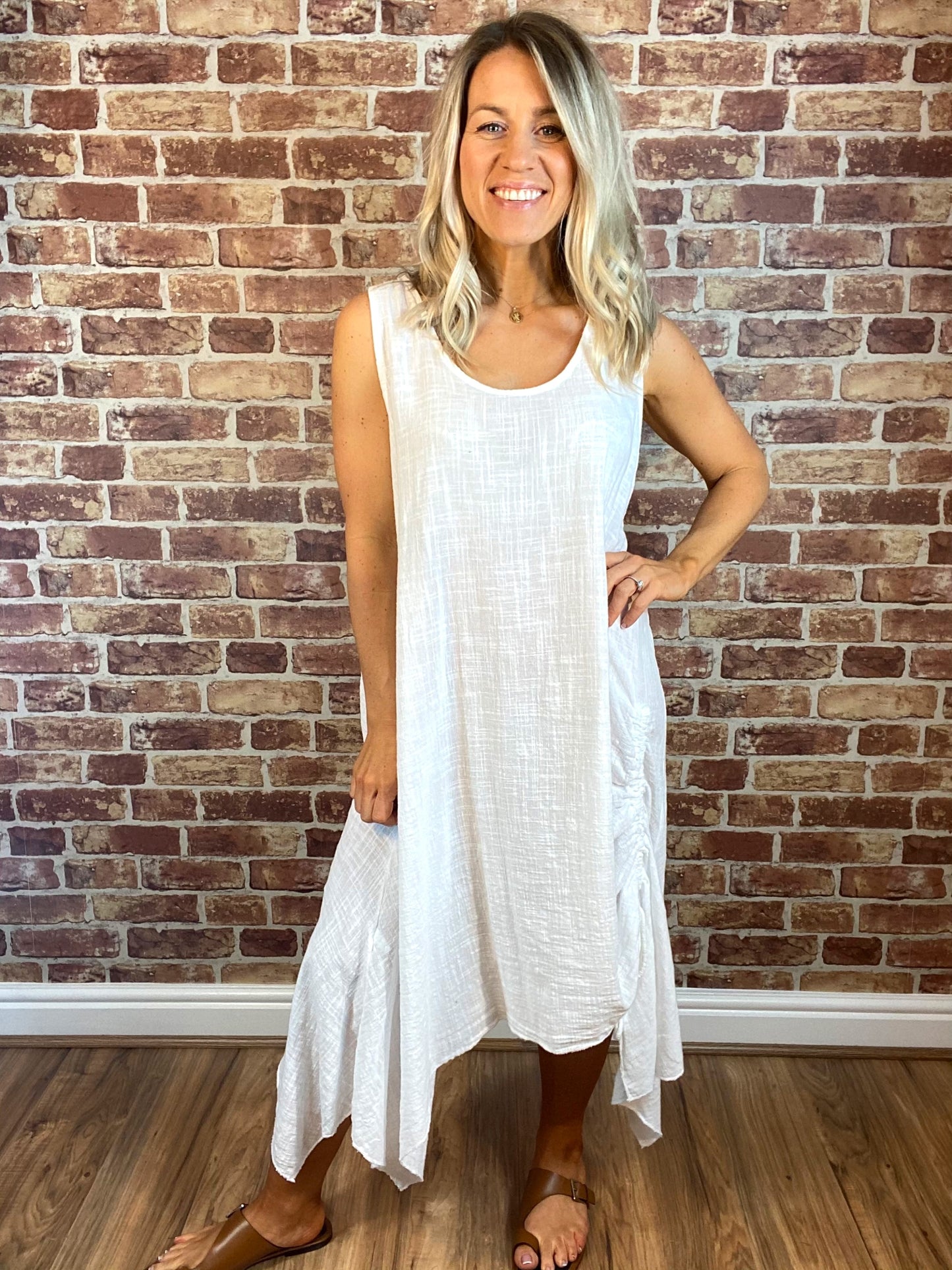 Cotton Ruched Side Dress