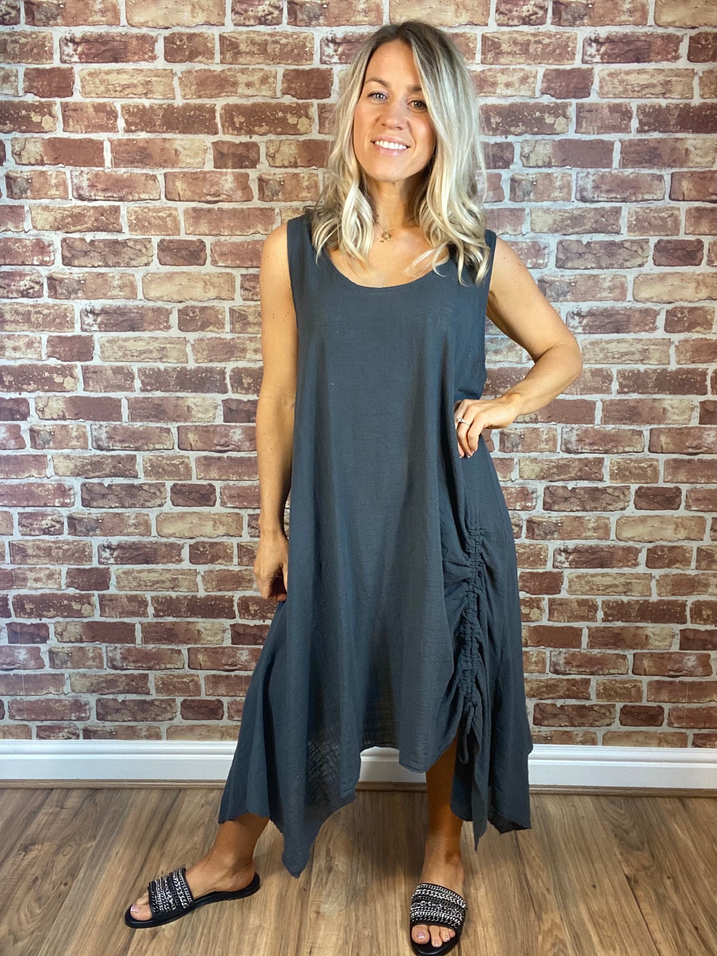 Cotton Ruched Side Dress