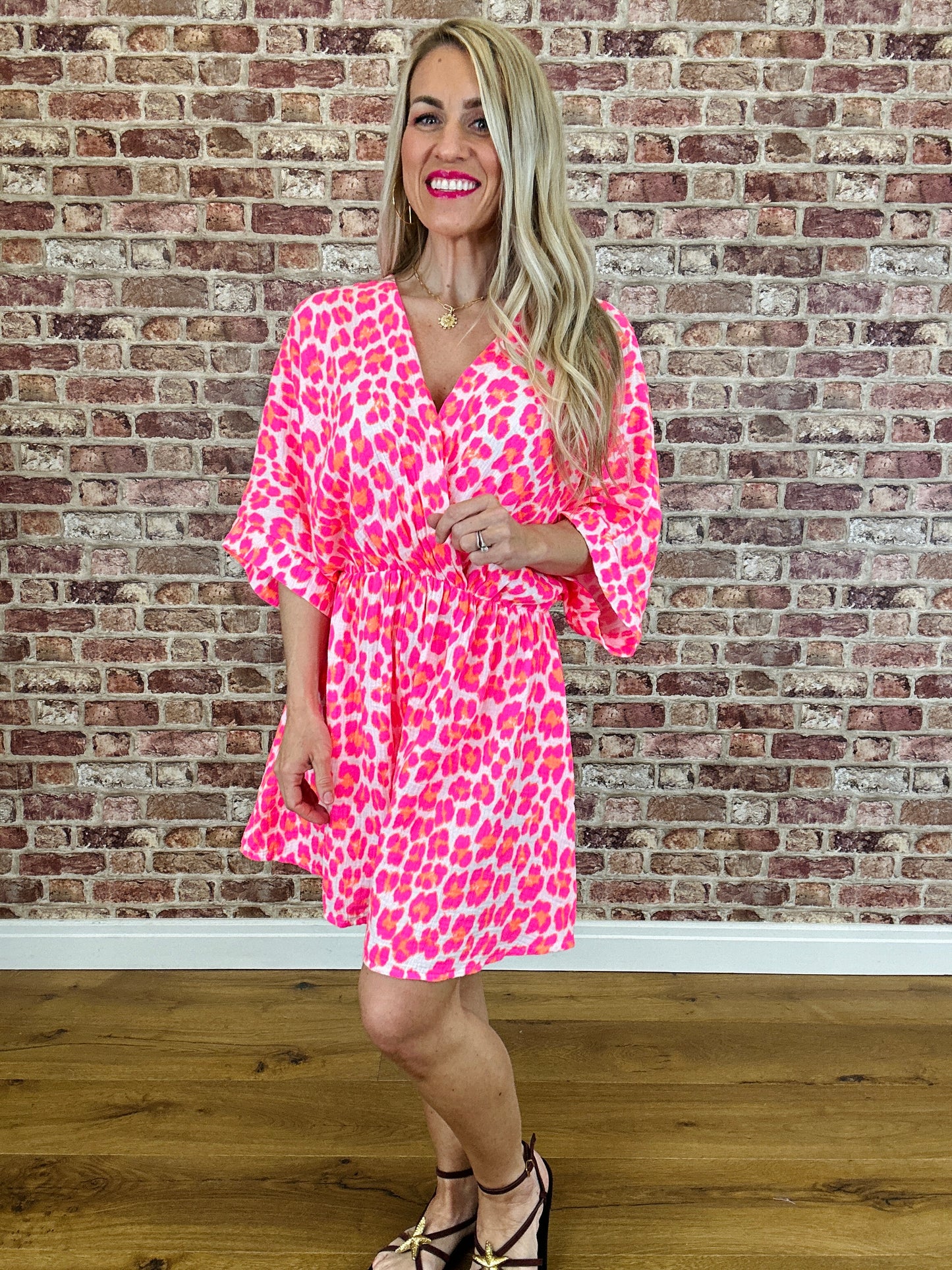 Jinx Leopard Playsuit- Neon Pink
