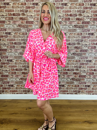 Jinx Leopard Playsuit- Neon Pink
