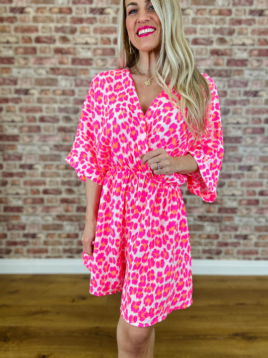Jinx Leopard Playsuit- Neon Pink