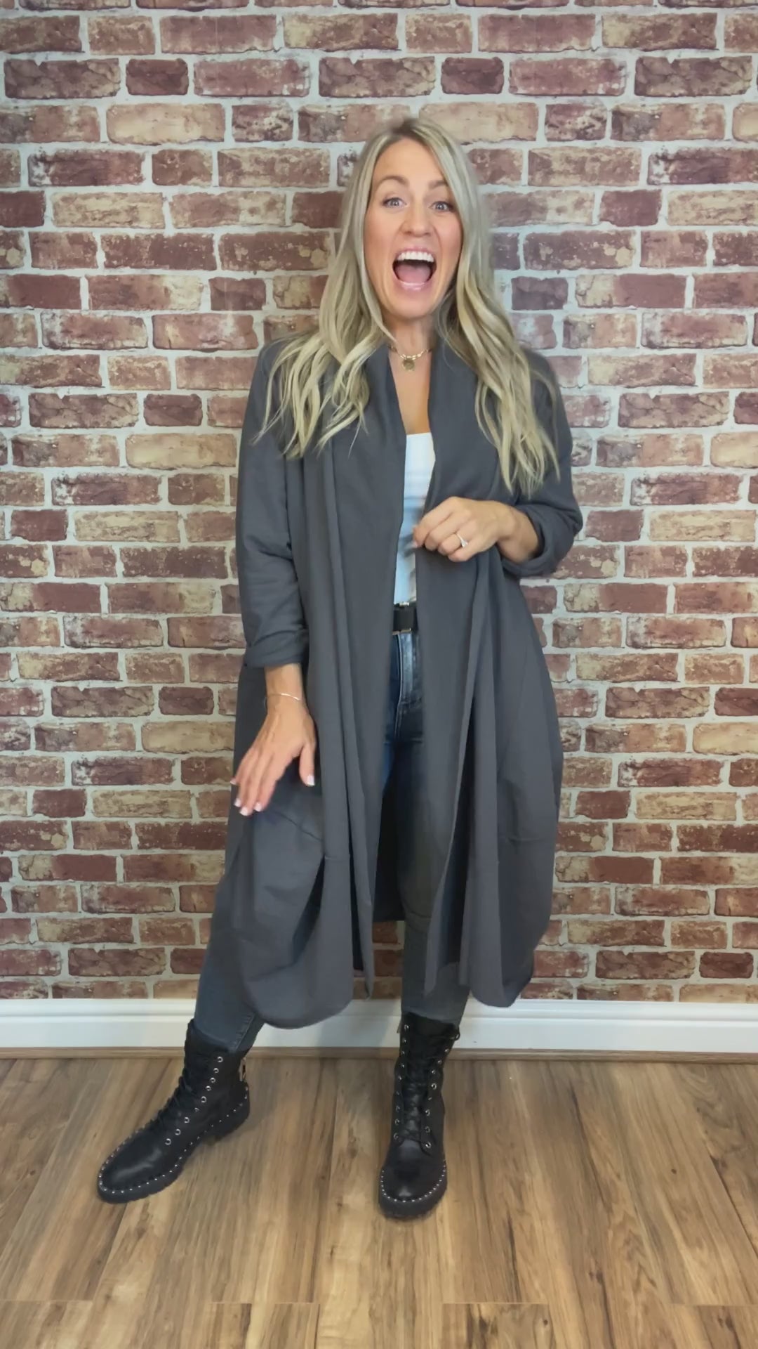 Long grey duster coat sale