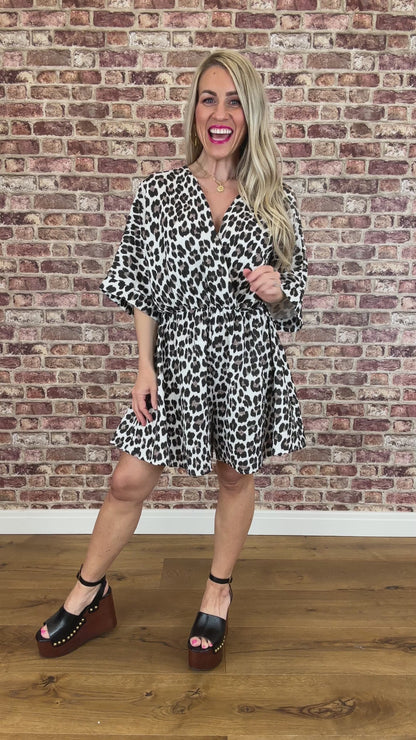 Jinx Leopard Playsuit- Natural